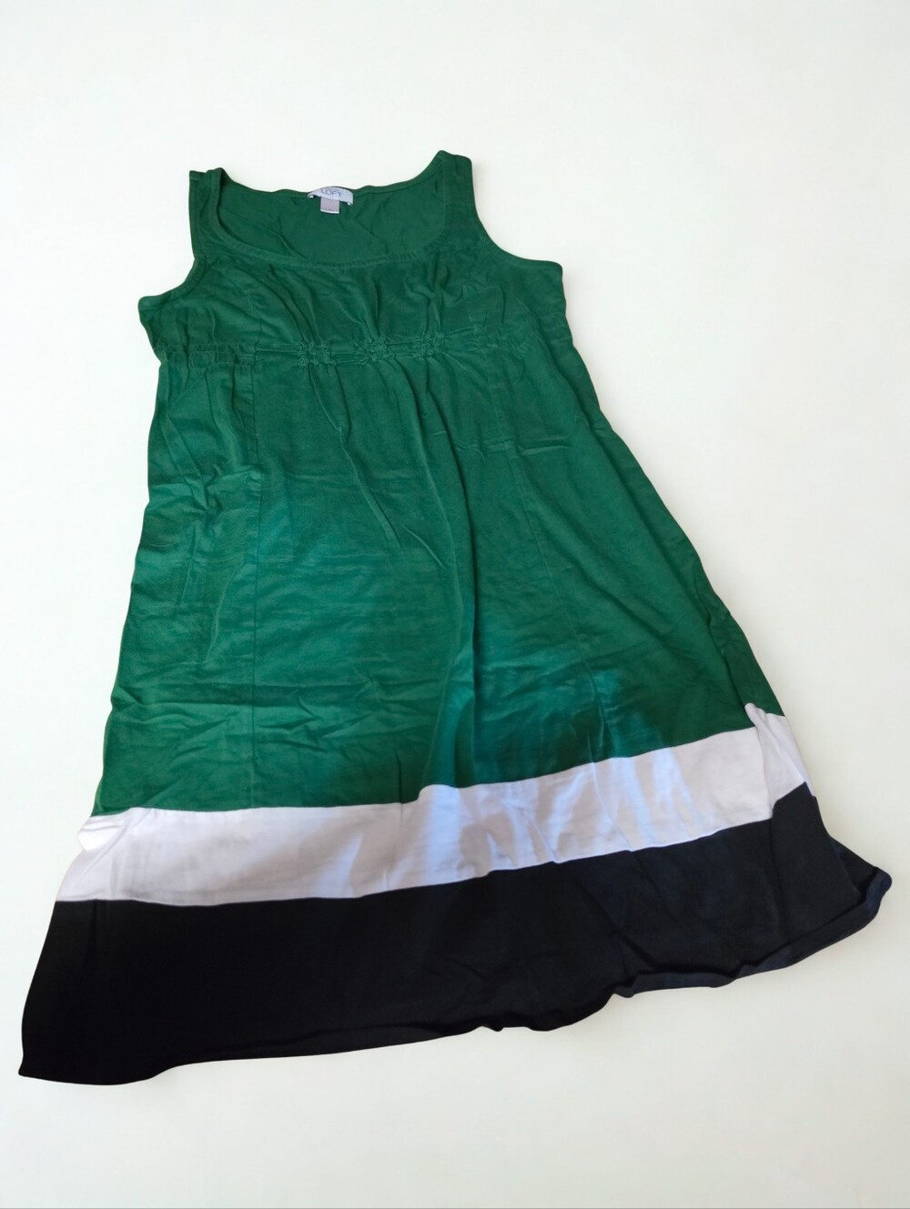 LOFT Colorblock Hem Empire Waist Dress Green White Black Sleeveless Medium M